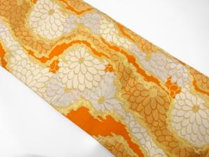 アンティーク　霞取りに菊模様織り出し袋帯（材料）